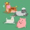 Cute cartoon farm animals set. Sleeping and relaxing animals. Furry sheep, cow, pig and goat. Vector domestic characters illustrat