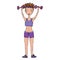 Cute Cartoon Fitness Sport Athletic Hipster Girl in Hairband, Top and Shorts Holds Dumbbells. Vector Illustraition