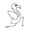 Cute cartoon flamingo in yoga pose. Character bird vector illustration. Outline