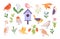 Cute cartoon flat birds clipart. Bird and birdhouse, leaves, flowers and garden berries. Forest and gardening elements