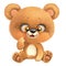 Cute cartoon fluffy baby bear sit on white