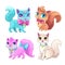 Cute cartoon fluffy cats set.