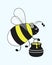 Cute cartoon flying bumblebee carrying pot with honey