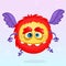 Cute cartoon flying monster. Halloween vector fluffy red monster.