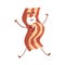 Cute cartoon fried bacon with smiley face, funny fast food character vector Illustration