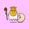 Cute cartoon fried egg wise king with golden crown