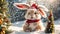 Cute cartoon friendly rabbit in a greeting adorable mammal winter comic template beautiful