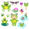 Cute cartoon frog clipart set. Funny frogs illustration for children vector clip art.