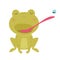 Cute cartoon frog with a long tongue catches a fly