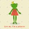 Cute cartoon frog princess in red dress, For childer book, shop of toy or t-shirt print.
