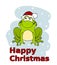 Cute cartoon frog in Santa hat isolated on white background