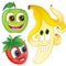 Cute cartoon fruit: Apple, strawberry and banana