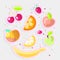 Cute cartoon fruit collection. Sweet fruits icon, summer fruit desserts isolated on white background. Cherry, orange