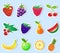 Cute cartoon fruit sticker set, vector illustration