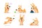 Cute cartoon funny puppy. Vector animal. Dog in various action poses