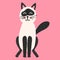 Cute cartoon funny siamese cat. Print for kids t-shirts and clothes. Isolated on pink background.