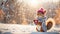 Cute cartoon funny squirrel, cup a winter clearing cold snow season beautiful fur fluffy