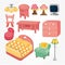 Cute cartoon furniture icon set