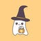 Cute cartoon ghost with pumpkin funny vector halloween illustration