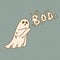 Cute cartoon ghost says boo