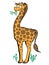 Cute cartoon giraffe chewing on acacia branch