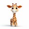 Cute Cartoon Giraffe Standing At Attention On White Background