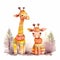 Cute cartoon giraffes baby watercolor. kawaii. digital art. concept art. isolated on a white background