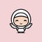 Cute cartoon girl character becomes an angel wearing Muslim costume with a veil