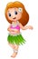 Cute cartoon girl dancing Hula Hawaiian