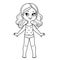 Cute cartoon girl dressed in underwear and barefoot outline for coloring on a white