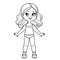 Cute cartoon girl dressed in underwear outline for coloring on a white