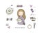 Cute cartoon girl embroiders a beautiful pattern. Sewing kit. isolated objects on white background. Vector