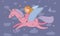 Cute cartoon girl flies on a pegasus. Princess and unicorn