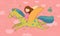 Cute cartoon girl flies on a pegasus. Princess and unicorn