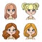 Cute cartoon girl four hairstyle options color variation for coloring on a white
