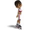 Cute cartoon girl with inline skates. 3D