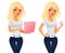 Cute cartoon girl with laptop and mobile phone