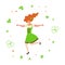 Cute cartoon girl leprechaun dancing