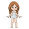 Cute cartoon girl with long hair braided dressed in underwear and barefoot
