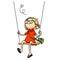 Cute cartoon girl playing on a swing. Vector isolated hand drawn character