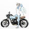 Cute cartoon girl riding motorcycle