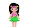 Cute cartoon girl in traditional Hawaiian dancer costume.