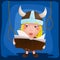 Cute cartoon girl viking. Medieval Warrior with book. Character