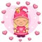 Cute cartoon gnome girl in pink clothes and crown.