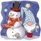 Cute Cartoon Gnome and Snowman