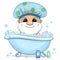 A cute cartoon gnome with is taking a bath.