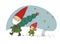 Cute cartoon gnomes. Christmas elves. Grandfather and grandson. Christmas tree - Vector