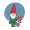 Cute cartoon gnomes. Christmas elves. Grandfather and grandson - Vector