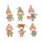 Cute cartoon gnomes . Forest elves. Little fairies. Little cheerful boys in winter hats