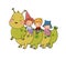 Cute cartoon gnomes are sitting on a caterpillar. Forest elves. Funny boys brothers. The little prince and his friends